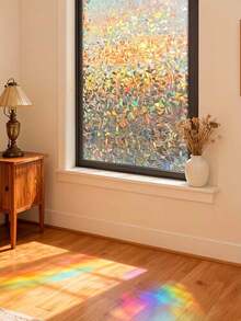1 Roll 44.5cm Wide 3D Laser Translucent Rainbow Decorative Glass Static Cling Non-Adhesive Film, Colorful Vinyl Glass Window Decorative Decal - Multicolor - View 2
