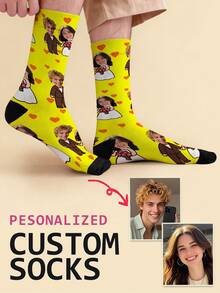 1 Par de Meias Personalizadas, Meias Personalizadas com Rosto, Amor, Meias Estampadas, Fofo, Sorriso, Presentes de Aniversário, Presentes de Casamento, Presentes para Melhor Amigo, Meias Familiares, Presentes de Feriado - Multicolorido - Visão 8