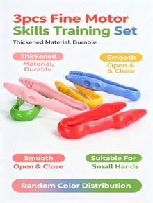 3Pcs Fine Motor Skills Training Clips Random Color Thickened Plastic Hand Grip Exercise Tool Smooth Opening Comfortable Grip, Assorted Mixed Colors - Multicolored Tweezers - View 5