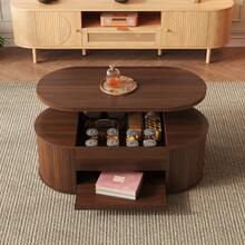 Lift-Top Coffee Table, Coffee Table With Curved Wooden Sides, Removable Shelf, Lift-Top, Multifunctional Living Room Furniture. - Walnut Wood Color - View 5