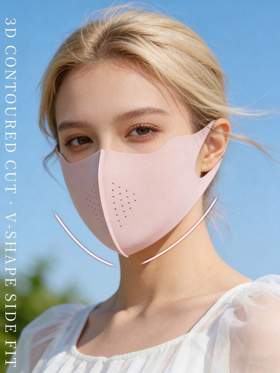輕量防紫外線女性面罩,3D立體支撐,透氣多孔通風,舒適無耳壓防曬遮臉罩,適合旅行與日常通勤 - 彩色 - 查看 1