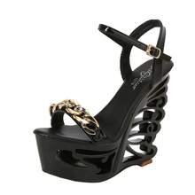 Women's Stylish Butterfly Wedge Heels, Gold Chain Strappy Platform Sandals For Club, Party, Night Out & Dressy Looks - Black - View 2