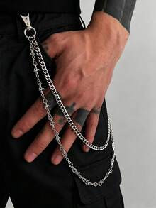 1pc Fashion Hip Hop Punk European & American Heavy Metal Style Stainless Steel A-Shaped Double Layer Chain Men's Pants Chain, Suitable For Daily Wear, Banquet Party, Nightclub, Various Occasions Decoration - Silver - View 2