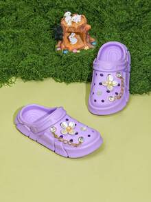 HOEASE Zuecos para niñas, zapatos de jardín, sandalias cómodas y ligeras con diseño calado, diseño floral para primavera y verano - Morado - Ver 7
