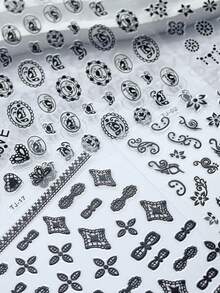 20pcs/Set Black Floral Nail Stickers, Mini Flower Lace Vine Nail Decals, Bohemian Line Art Style Nail Art Supplies For Daily & Bohemian Manicure DIY Holiday Nail Charms Decorations - Black - View 5