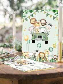 12pcs Jungle Animal Theme Paper Invitation Cards, Jungle Party Invitations, Suitable For Animal Theme Birthday Party, Gender Reveal Party, Baby Shower, Wedding Party, Birthday Party Invitations, Thank You Cards, Greeting Cards, Birthday Gift Cards, Jungle Theme Party Supplies, Back To School Season, Party Favors - Jungle Animals - View 5
