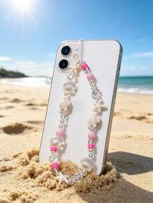 Cadena de teléfono con colgante de estilo de vida del océano de verano, con estrella de mar, tortuga marina, perla falsa, concha marina y flor de cuentas de arcilla suave, accesorio de viaje y vacaciones - Multicolor - Ver 29