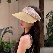1pc Women's Summer Outdoor Open Top Wide Brim Sun Hat/Beach Open Top Woven Straw Hat - Portable Foldable Headband Style Baseball Cap Casual Sweet Sports Style - Sun Hat Suitable For Daily Outings And Beach Vacations - Women's Summer Sun Protection Hat Sun Hat Sun Hat Headband Style Baseball Cap - A - View 3