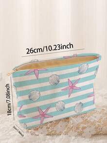 1pc Portable Cosmetic Storage Bag, Seashell & Starfish Ocean Pattern Double-Sided Print Travel Zipper Makeup Pouch, Multifunctional Toiletry Organizer - Multicolor - View 3