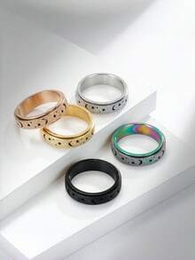 1pc Luxury High-End Star & Moon Stress Relief Ring - Rotatable, 6mm, Size 6-11, Comfortable To Wear, Fashionable And Beautiful - Star and Moon Ring - View 2