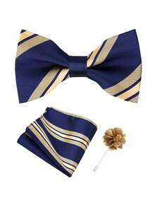 休閒男士領結套裝,時尚設計風格,百搭高端聚酯纖維面料,適合婚禮主持、好友聚會,襯衫配件 - 駝色 - 查看 4