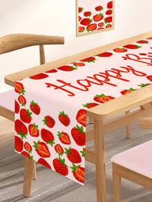 1件生日快樂桌旗，180x35cm 粉色草莓圖案聚酯纖維桌布，適合女孩甜美莓果1歲生日派對用品 - 彩色 - 查看 6