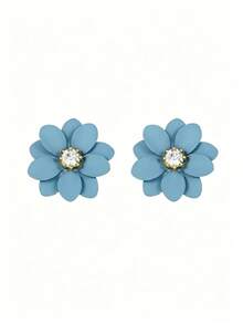 1 Pair Double Layer Iron Flower Earrings - Blue - View 3