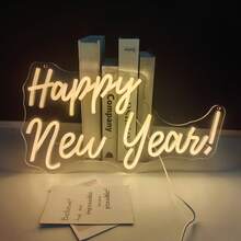 1件新年快樂霓虹燈牌，USB供電LED壁燈，亮白色草體字母霓虹藝術燈，適合跨年夜、派對、宿舍與節日聚會裝飾，理想禮物 - 多色光 - 查看 4