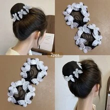 2pcs White Butterfly Hair Net Simple Style Hair Tie Performance Dance Headpiece Ponytail Elastics Rubber Bands - Multicolor - View 11