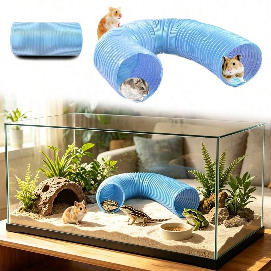 水族箱裝飾伸縮管、爬蟲類躲避隧道、可彎曲塑膠管隱蔽處,適用於蜥蜴、青蛙、倉鼠,理想的魚缸裝飾 - 彩色 - 查看 1