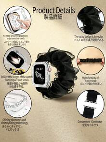 保護殼與尼龍編織彈性可調節運動透氣單圈錶帶，相容 Ultra SE S12 11 S10 S9 S8 S7 S6 S5 系列，女款 38/40/41/42/44/45/46/49mm，PC 硬殼附螢幕保護膜，玫瑰金鑲邊鑽石奢華錶殼與錶帶，智慧手錶配件，女性秋季海灘配件，度假禮物 - 黑色 - 查看 2