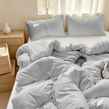 2/3pcs Soft Duvet Cover Set, Include1 Duvet Cover(Without Filler) + 1/2 Pillowshams(No Pillow Core),Lightweight And Breathable,Perfect For Summer And All Seasons,Excellent Room Decor,Perfect Holiday/Festival/Summer Gift,Twin-2pcs,Full/Queen/King-3pcs - Grey - View 13