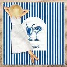 1pc Blue Line Wine Glass Patterned Beach Mat, Extra-Large Beach Mat, Lightweight And Durable. Ideal For Travel, Camping, And Picnics. Extra-Large Size For Adults. Highly Suitable For Beaches And Outdoor Adventures - Multicolor - View 7
