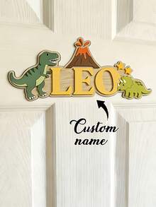 1 pieza Placa de nombre de dinosaurio personalizada - Decoración de madera para guardería - Letrero de dinosaurio para niño - Decoración de dormitorio de dinosaurio - Regalo para amantes de los dinosaurios, Letrero de puerta de madera con tema de dinosaurio personalizado para habitación infantil, Para padres y abuelos con niños que buscan decoración de guardería, regalos de cumpleaños o letrero personalizado para habitación infantil, Crea un sentido único de exclusividad, Elementos divertidos de dinosaurio y volcán inspiran la imaginación de los niños, Se combina perfectamente con varios estilos de decoración del hogar - Negro - Ver 7