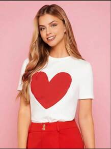 Heart-shaped sequined crew neck T-shirt, plain cotton Tee For adult, Men, Women, Teen, Teenager, adolescent, Youth - Weiss - Übersicht 1