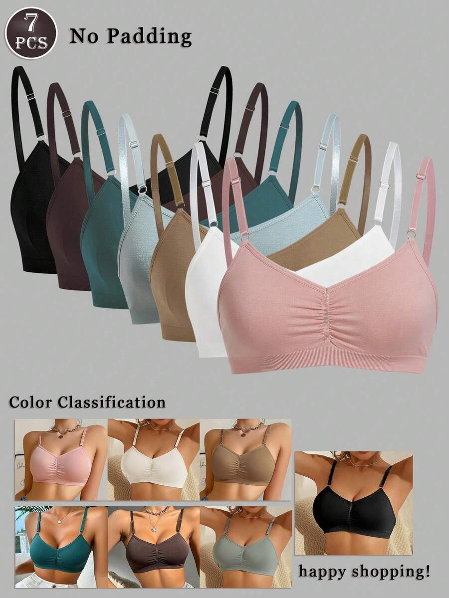 Conjunto de piezas de ropa interior sin costuras, sujetador casual cómodo con tirantes ajustables - Multicolor - Ver 1