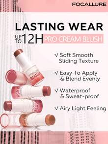 FOCALLURE 6g Multi-Use Cream Blush Stick For Lips And Cheeks, Lightweight Airy Texture, Buttery Smooth Blendable Finish, Natural Look, 12-Hour Long-Lasting Waterproof, Blush Lipstick Eyeshadow All-In-One - #NU02 - View 7