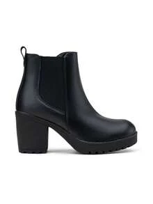 Women's  Chunky Low Heel Chelsea Booties, Platform Ankle Boots With Elastic Panels - Black - View 5