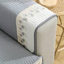 1pc Feather Embroidery Quilted Couch Cover, Sofa Couch Cover, Feather Embroidered Quilted Detail Sofa Towel,Backrest And Armrest Not Included - Grey - View 18