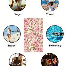 1PC Pink Lily Flower Leopard Zebra Mixed Print Beach Towel, Cream Off White Base Tropical Animal Floral Full Print Microfiber Towel, Boho Girly Summer Pool Vacation Quick Dry Bath Towel - Multicolor - View 5