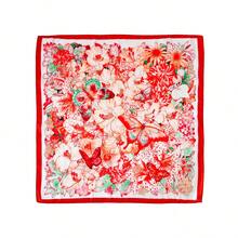 1件花卉印花休閒聚酯纖維70cm正方形圍巾，四季通用裝飾款 - 4#紅色邊 - 查看 4