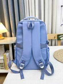 1pc Minimalist Solid Color Backpack, Large Capacity Multi-Compartment School Day Bag And Adjustable Shoulder Strap Casual Backpack, Suitable For Students/Girls/Teens/Young People, Perfect For Back To School, Campus Learning, Outdoor Camping, Short Weekend Trips And Daily Casual Outdoor Use - Multicolor - View 11