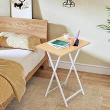 2 Set Folding Side Tables Industrial Metal Frame Rustic Brown TV Tray Table For Eating Laptop Coffee Sofa End Table Small Space Living Room - 自然色 + 白色 - 查看 4