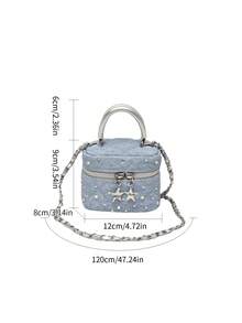 1 buah Tas Tangan Mini Wanita Modis Warna Polos Bordir Motif Berlian Tas Selempang Cocok untuk Tempat Kartu dan Kunci - Biru - View 3