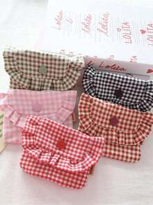 Cute Plaid Camera Bag CCD Storage Pouch Canvas Camera Case Mini Square Makeup Bag Camera Dust-Proof Storage Bag Camera Storage Pouch Women's Lipstick Sanitary Napkin Storage Bag Wallet Coin Purse Card Holder Small Makeup Zipper Bag - Multicolor - View 6