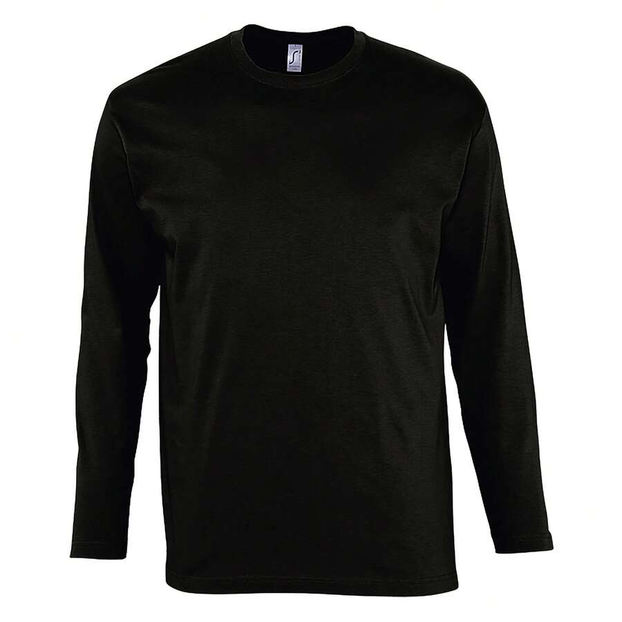 SOLS Mens Monarch Long Sleeve Plain Colour T-Shirt - Deep Black - View 1