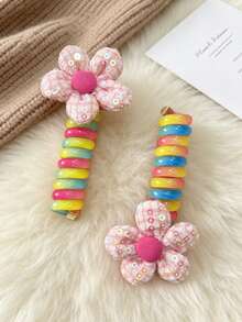 2pcs/Set Kids Spiral Ponytail Hair Ties, Colorful Hair Bands, Fashion Girls Hair Accessories - Multicolor - View 6