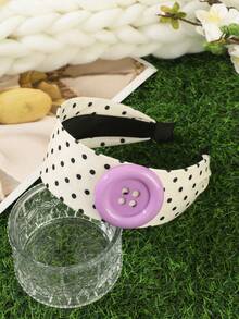 1pc Classic Colorful Button Decor Polka Dot Headband, All-Season Hair Accessory, Cute Girl Photo Prop Hair Accessory, Student Daily Accessory, Suitable For Children Back To School Season - Multicolor - View 5