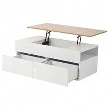 Coffee Table 100 X 50 X 40 Cm, Height-Adjustable Coffee Table With Concealed Storage, Living Room Table With 2 Drawers, Side Table With Semi-Open Storage, White And Wood Bedside Table. - White - View 10