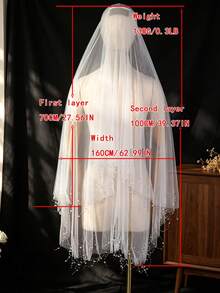 Double Layer Faux Crystal Bead Chain Design Bridal Veil, Can Cover Face, Wedding Dress Accessory, Comes With Hair Comb - Multicolor - View 10