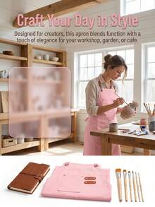 1pc Canvas Apron, Fresh Artistic Style, Multi-Functional Pockets, Fashionable Pink Women's Apron, Suitable For Gardening Apron, Floral Arrangement Apron, Cafe Apron, Workwear Use, Holiday Gift For Wife And Mother - Multicolor - View 11