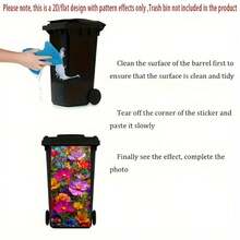 1pc Trash Can Sticker, Floral Wonderland Wall Decor Sticker, Suitable For Outdoor Creative Trash Can Sticker, 2D Flat - A - View 5