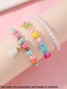 3pcs/Set Girls Colorful Beads Beaded Starfish Tassel Bracelet Set Combination Suitable For Daily Decoration - Multicolor - View 5