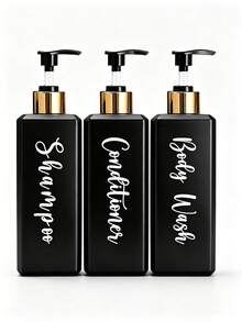 3件組 500ml 洗髮精與護髮素分裝瓶套組，附3張防水標籤，沐浴乳與沐浴皂分裝瓶，可重複填充洗髮精與護髮素瓶，浴室裝飾用 - 多色 - 查看 14