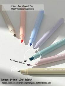 1Pc/8Pcs Axe-Shaped Soft Tip Glow Highlighters, Soft Light Marker Pens, Eye-Friendly Pastel Ink, Perfect For Note Marking, Journal Decor, Doodling, Study, Office Work And DIY Crafts, Popular Back To School Stationery. - Multicolor - View 2
