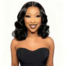 18 Inch Black Middle Part Curly Wig, High Temperature Synthetic High Density Hair, Natural Soft Smooth Styling, Comfortable Fit And Non-Deformable, Suitable For Daily Wear And Music Festival, Voluminous And Full, Universal For All Women, Fashionable And Versatile Clothing Accessory, Elegant Hairstyle - Black - View 6