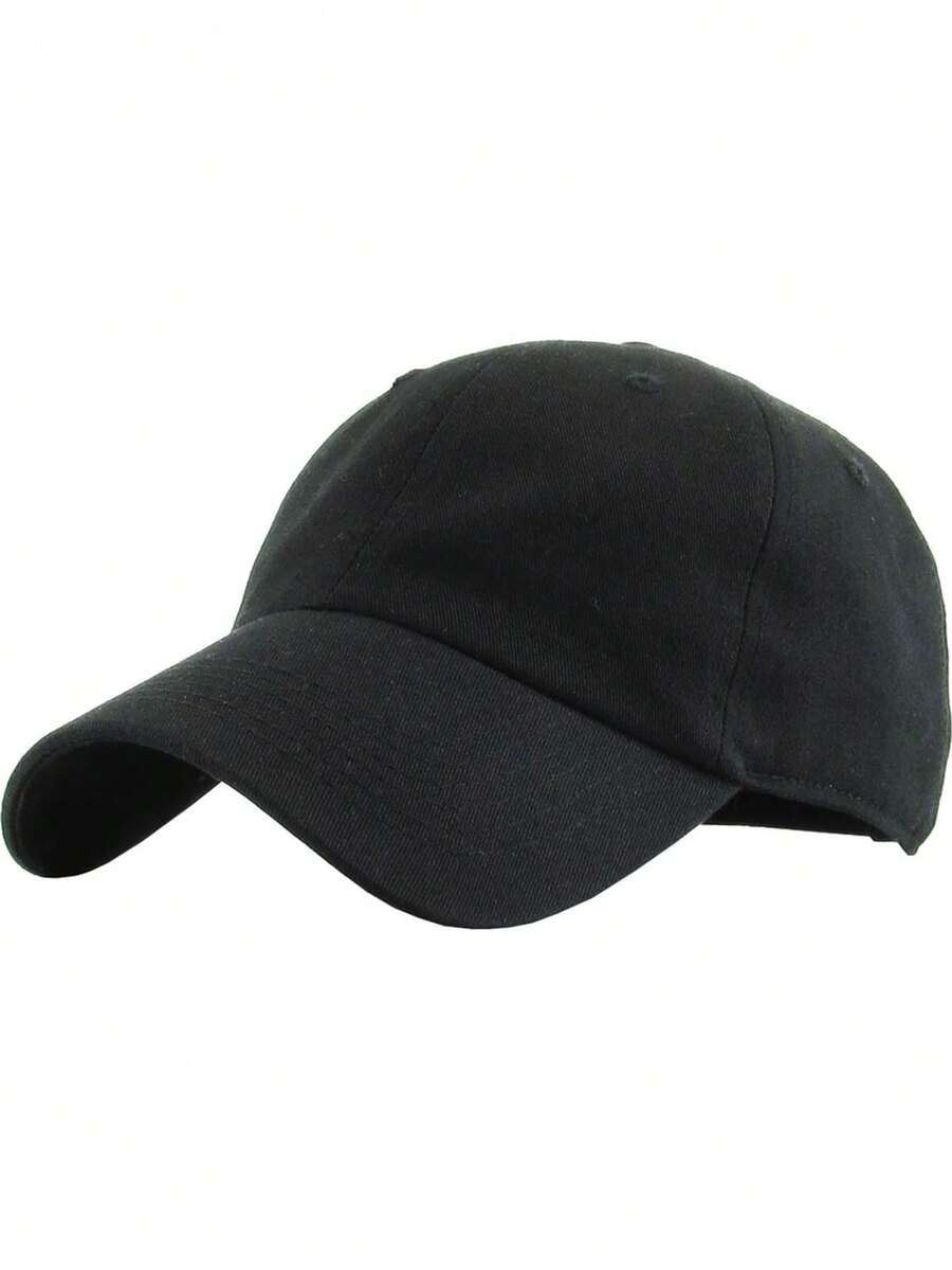 1pc Classic Unisex Cotton Adjustable Low-Profile Baseball Cap – Minimalist Dad Hat - Black - View 1