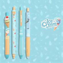 4pcs Cute Ice Cream Pattern Retractable Neutral Pens, 0.5mm ST Dual Ball Pen Tip, Quick-Drying Smooth Writing, Black Ink, Fresh Girly Style, Suitable For School Practice, Note-Taking And Office Signing - Gel Pen - View 11