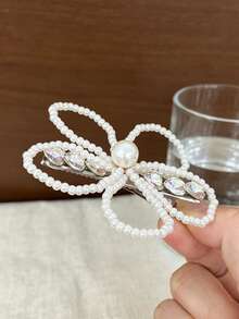 1pc Luxury Sparkling Rhinestone Handmade Wrapped Pearl Flower Hair Clip, Premium Fashion Versatile Side Bangs Clip,Hair Claws - Multicolor - View 8