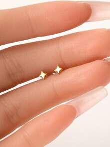 1Pc 925 Sterling Silver Shining Four-Pointed Star Flat Back Labret Stud Earrings | 925 Sterling Silver Jewelry | Sold As 1 Piece (Not 1 Pair) - Four-pointed Star - View 2